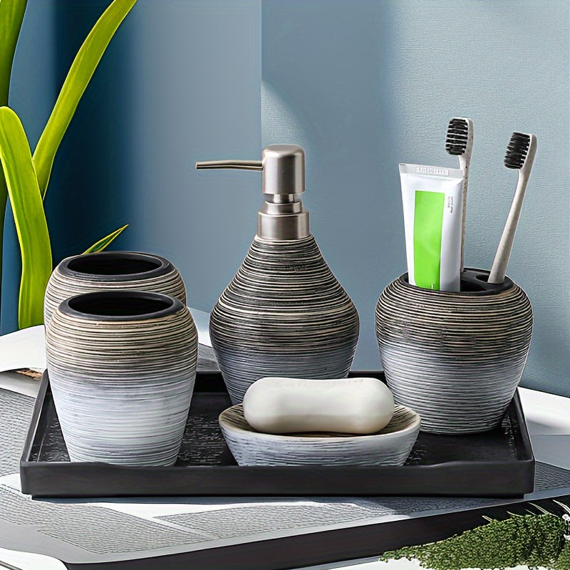 5pcs Ceramic Bathroom Set: Includes Lotion Dispenser, Toothbrush Holder, Soap Dish & More - Elegant Home Decor, Toothbrush Cup