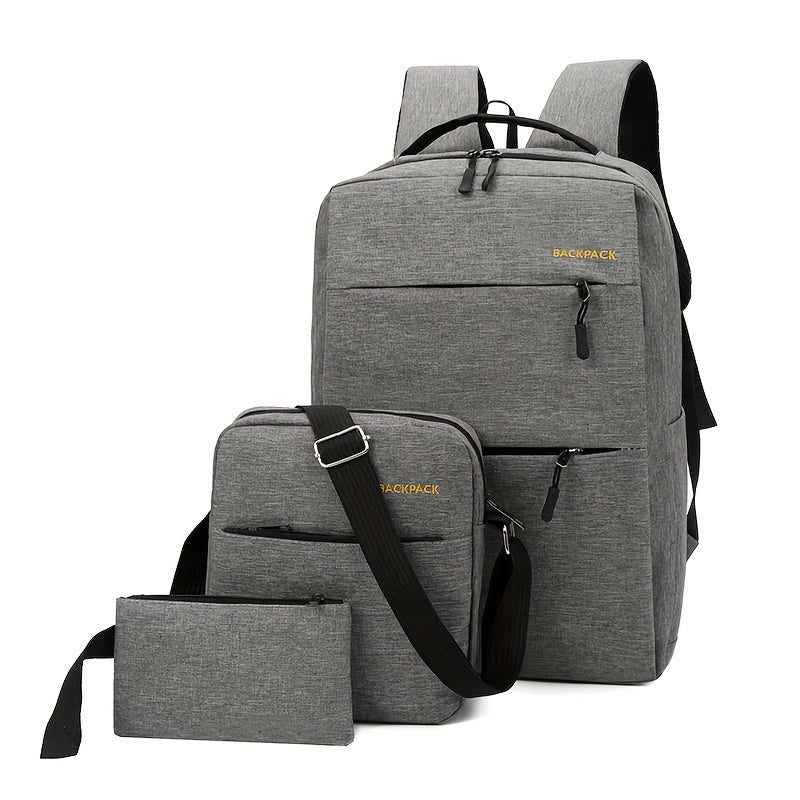 Korean Fashion Three-piece Set of Large-capacity Backpack, Simple and Trendy Backpack, Multifunctional School Bag for Men