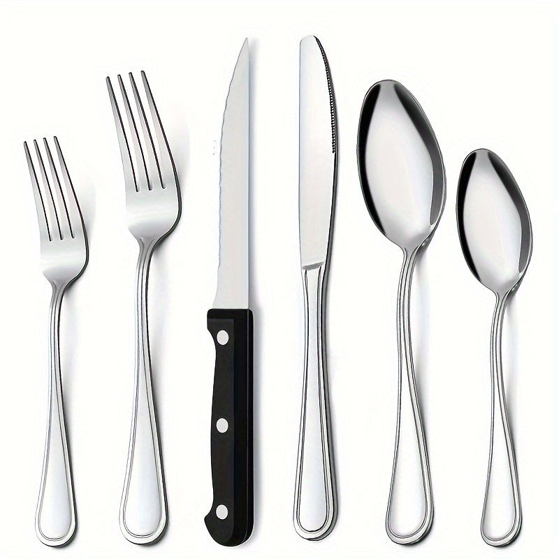 48 piece silverware set including 8 steak knives service, suitable for 8 people with advanced stainless steel tableware set, spoon and fork set, dishwasher washable, stylish design