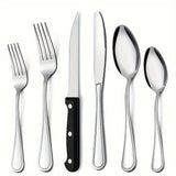48 piece silverware set including 8 steak knives service, suitable for 8 people with advanced stainless steel tableware set, spoon and fork set, dishwasher washable, stylish design