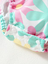 2 pieces of baby girl summer new floral full print lapel cardigan sleeveless jumpsuit+beach sun hat set
