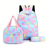 Vibrant Tie Dye Cartoon Pattern Backpack - Spacious School Bag with Insulated Lunch Box, Pencil Case, and Multiple Compartments for Organized School Use