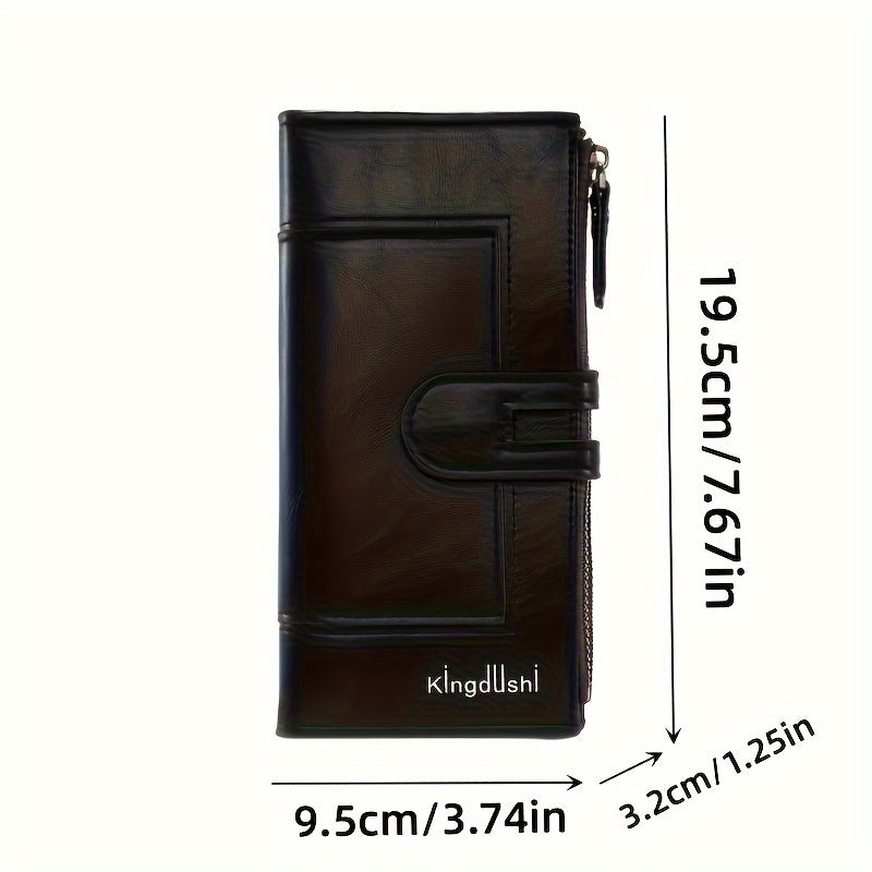 Double Zipper Long Wallet, Foldable PU Leather Coin Purse, Multi Card Slots Clutch Bag