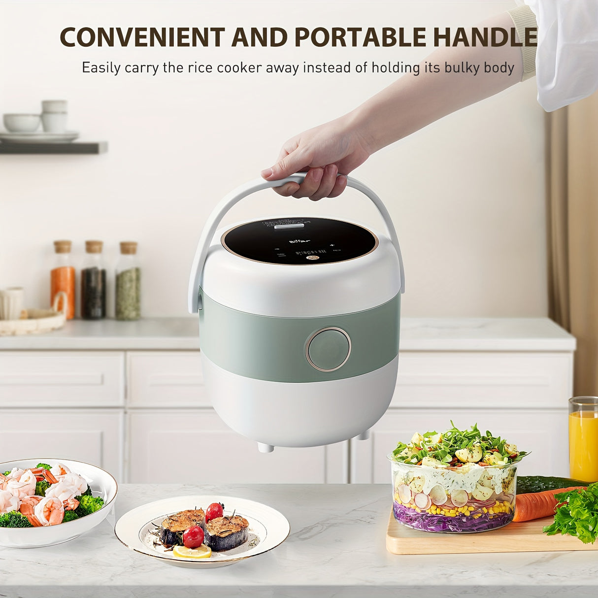 Bear Rice Cooker 3 Cups (Uncooked), 3D Heating And Fuzzy Logic, Healthy Nonstick Small Rice Cooker, PFAS-Free, Touch-Screen, For White/Brown Rice Quinoa Oatmeal Soup, 1.6L White