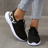 Women's Leopard Knit Sports Shoes, Breathable Lace Up Low Top Running Shoes, Casual Walking Tennis Sneakers