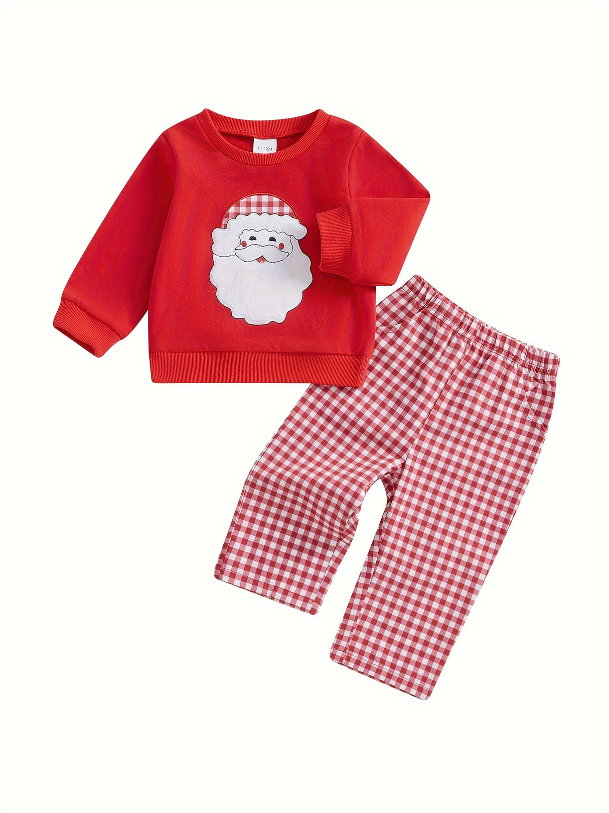 Toddler Boys Christmas Outfits Santa/Truck Embroidery Long Sleeve Sweatshirts and Plaid Long Pants 2Pcs Clothes Set