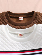 2pcs Boys Casual Striped Creative Textured Pullover Sweatshirt, Long Sleeve Crew Neck Tops, Kids Clothes Outdoor