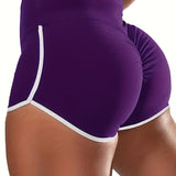 Ruched Contrast Trim Sport Shorts for Women, Casual Athletic Binding Shorts