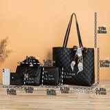 Quilted Detail Tote Bag Set: Classic Shoulder Chain Bag, Crossbody Purse with Scarf Decor