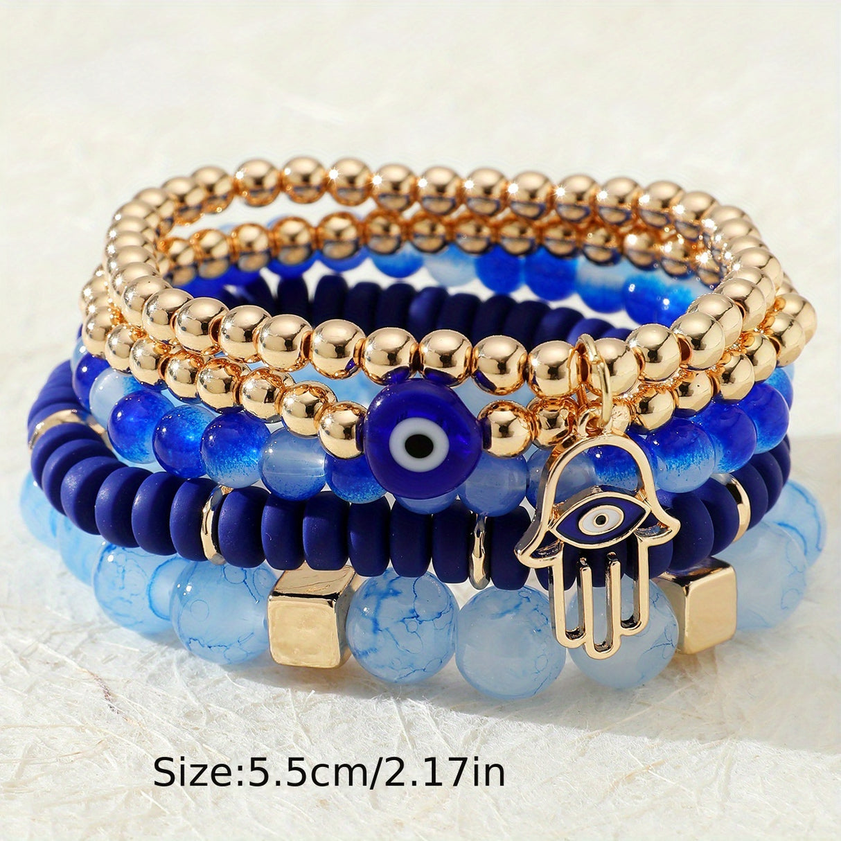 5pcs/Set Bohemian Evil Eye Fatima Hand Glass Beads Strands Bracelets Set For Women