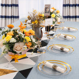 840pcs Gold Plastic Dinnerware set Include Wrapped Plastic Gold Silverware, Clear and Gold Plastic Plates, Disposable Cutlery Clear Plates with Gold Trim for Parties, Birthday Gifts 120Guests
