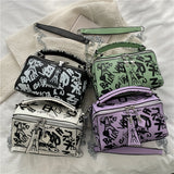 Vibrant Graffiti Small Zipper Box Crossbody Handbag for Women - Trendy Chain Strap, Stylish Design, Compact Size, Easy-Close Zipper, Perfect for Daily Use - Ideal Accessory for Fashion-Conscious Ladies