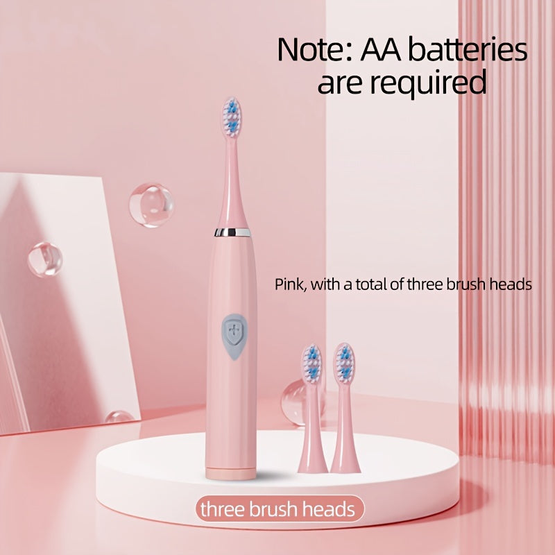 Portable electric toothbrush that doesn't require charging, with tapered soft bristle brush head for adults