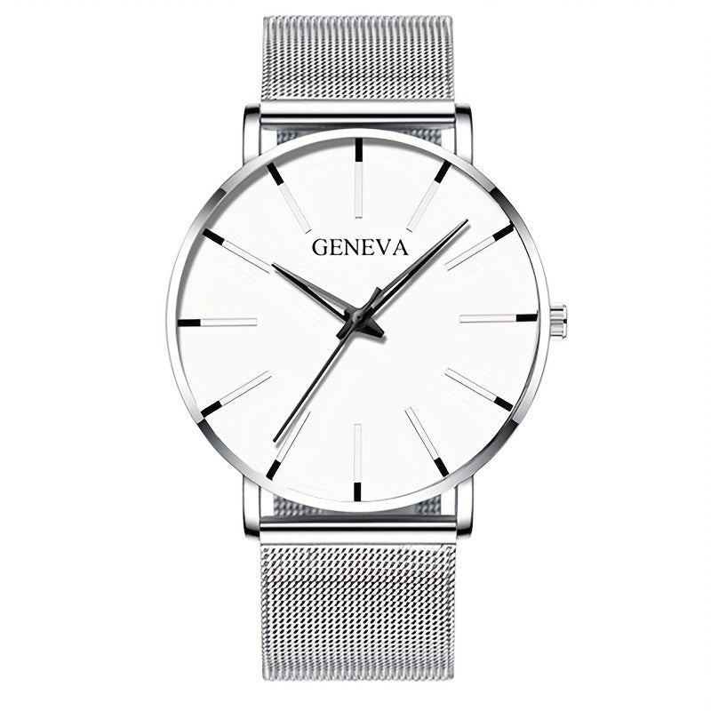 [Ultra Thin Quartz Wrist Watch] Minimalist Mens Fashion Ultra Thin Watches Simple Men Business Stainless Steel Mesh Belt Quartz Wrist Watch
