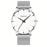 [Ultra Thin Quartz Wrist Watch] Minimalist Mens Fashion Ultra Thin Watches Simple Men Business Stainless Steel Mesh Belt Quartz Wrist Watch