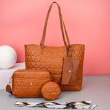 Quilted Detail Tote Bag Set: Classic Shoulder Chain Bag, Crossbody Purse with Scarf Decor