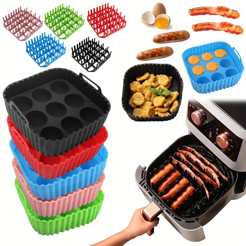 [9-Cavity Cake Mold Air Fryer Set] 1set, Premium Square Air Fryer Silicone Set - Bacon & Hot Dog Rack, 9-Cavity Cake Mold, Air Fryer Pan - BPA-Free, Dishwasher Safe - Compatible With 7QT+ Air Fryers