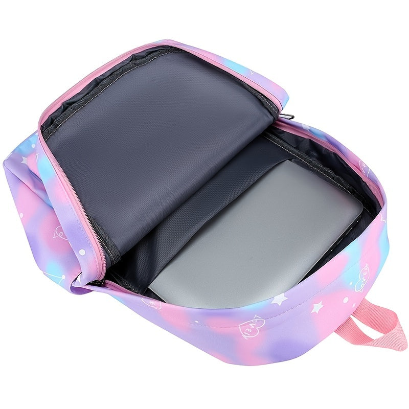 Vibrant Tie Dye Cartoon Pattern Backpack - Spacious School Bag with Insulated Lunch Box, Pencil Case, and Multiple Compartments for Organized School Use