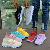 Women's Mesh Breathable Running Shoes, Solid Color Lace Up Front Summer Walking Shoes, Flying Woven Casual Sneakers