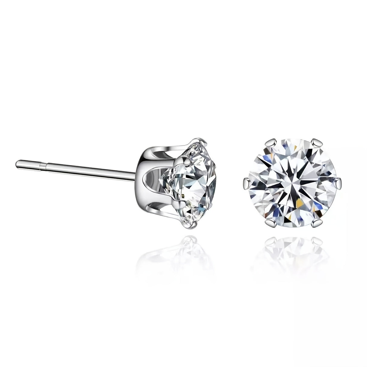 Sparkling Stainless Steel 6-Prong zirconia Stud Earrings Hypoallergenic Daily Decor Earrings 18K Gold Plated Ear Bone Buckle Jewelry