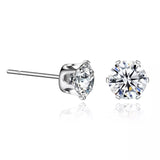 Sparkling Stainless Steel 6-Prong zirconia Stud Earrings Hypoallergenic Daily Decor Earrings 18K Gold Plated Ear Bone Buckle Jewelry
