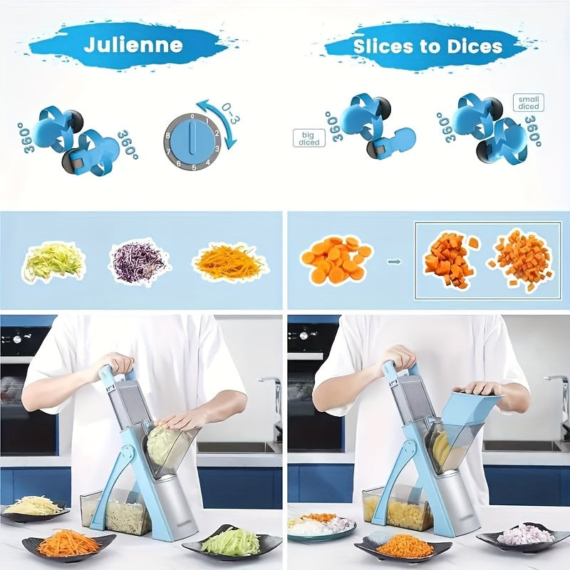 Multifunctional Metal Vegetable Cutter S3 - 1 Set Foldable Peeler with Adjustable Blade for Shredding, Slicing, Dicing - Easy Storage & Cleaning Kitchen Tool