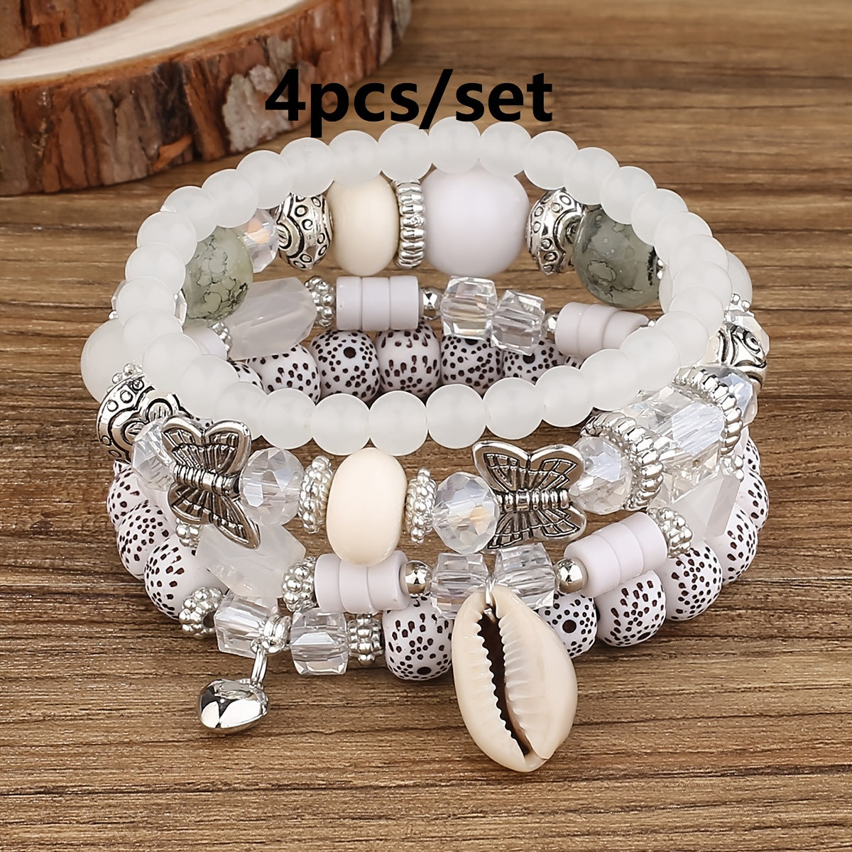 3pcs/set Vibrant Bohemian Butterfly Pendant Tassel Beaded Elastic Multi-Layer Acrylic Bracelets - Stylish Boho Accessories for Men and Women - Perfect Daily Decoration, Gift for Family, Friends, Boyfriends, and Girlfriends on