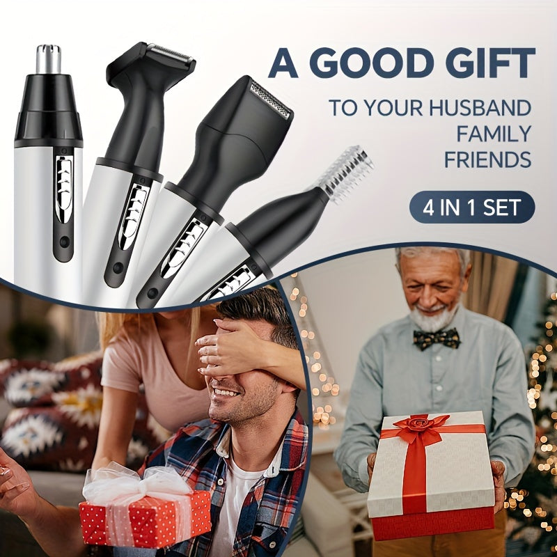 4-in-1 Multi-Functional Electric Shaver - Electric Razor with USB Rechargeable, Aluminum Body, Sideburns Trimmer, Eyebrow Trimmer, Nose Hair Trimmer, Base and Advanced Cordless Design for Easy Use
