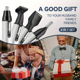 4-in-1 Multi-Functional Electric Shaver - Electric Razor with USB Rechargeable, Aluminum Body, Sideburns Trimmer, Eyebrow Trimmer, Nose Hair Trimmer, Base and Advanced Cordless Design for Easy Use