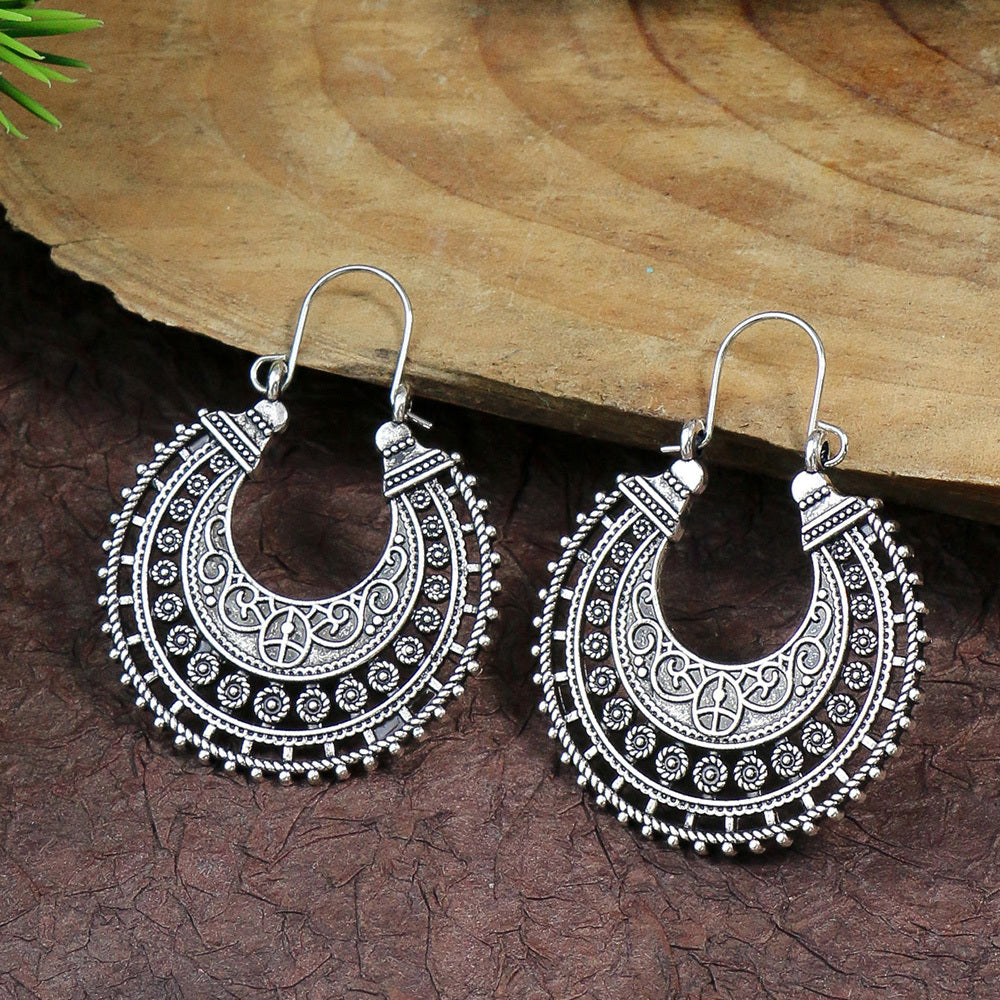 Boho Hollow Dangle Earrings - Vintage Ancient Silver U-Shaped Jewelry for Women