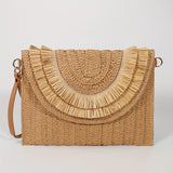 Trendy Fringe Straw Clutch Bag - Fashionable Woven Design with Secure Flap Magnet Closure - Stylishly Versatile Solid Color Purse & Wristlet