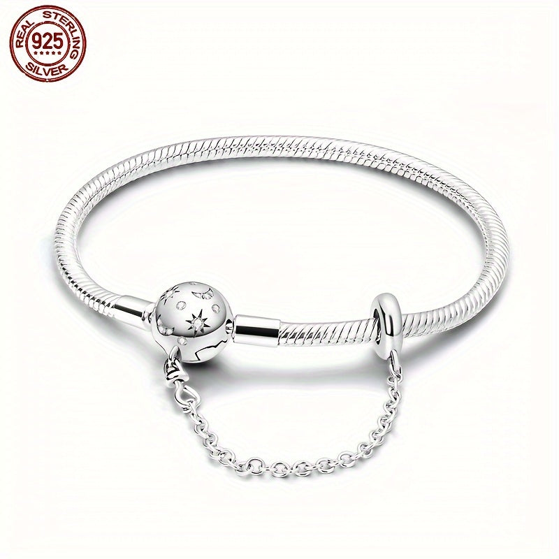 New 925 sterling silver snake bone basic chain, starry full moon safety chain, snake bone chain suitable for original pendants, charming beaded DIY women's bracelets, jewelry gifts