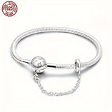 New 925 sterling silver snake bone basic chain, starry full moon safety chain, snake bone chain suitable for original pendants, charming beaded DIY women's bracelets, jewelry gifts