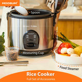 MOOSUM Electric Rice Cooker with One Touch for Asian Japanese Sushi Rice, 10-cup Uncooked/20-cup Cooked, Fast&Convenient Cooker with Steamer, Stainless Steel Housing and Auto Warmer