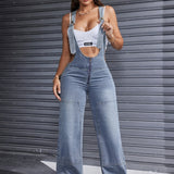 Women'S Clothing For Autumn And Summer, Women'S Summer Wear, Women'S Denim, Overalls, Adjustable Shoulder Straps, Loose Straight Legs, Wide-leg Denim Jumpsuits, Loose Jumpsuits