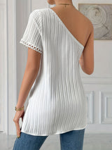 Chic One-Shoulder Asymmetrical Blouse - Y2K Style for Spring & Summer - Lightweight, Fashion-Forward Short Sleeve Top for Women