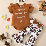 Toddler Baby Girl Outfit Ribbed I Got It From My Mama Ruffled Romper Flared Pants Newborn Baby Girl Clothes 0-12 Months