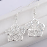 Boho Hollow Flower Shape Earrings Vintage Silver Plated Jewelry For Women