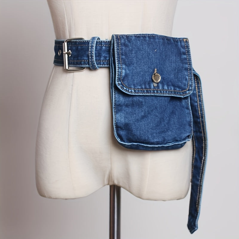 Vintage Washed Denim Belt Bag for Women - Versatile Fanny Pack with Phone & Coin Pockets, Perfect for Casual Outings, Parties & Dates