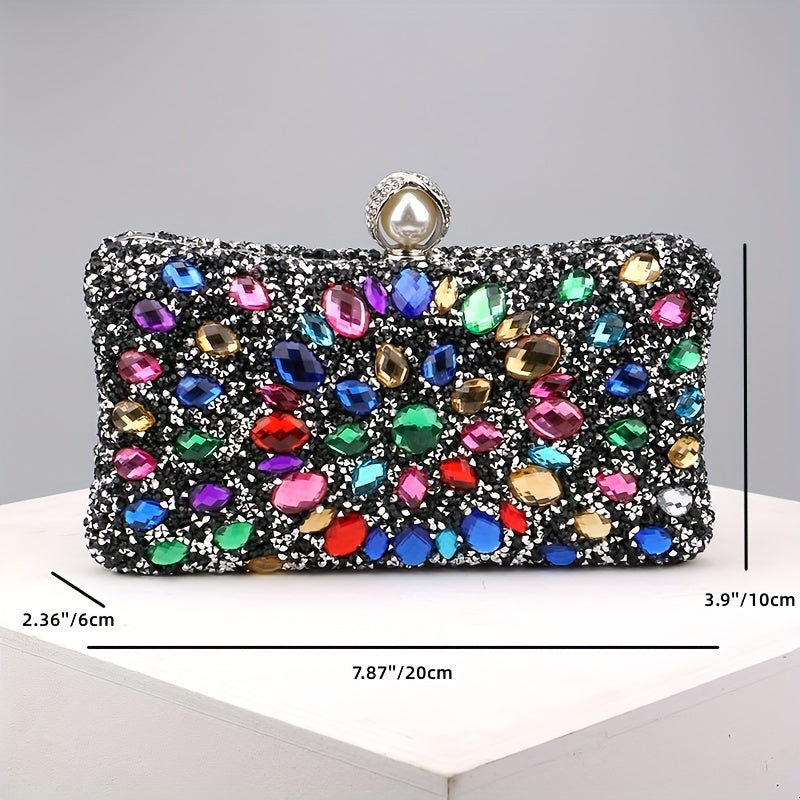 Luxury Evening Clutch Bag, Dual-Sided Multi-Color Fashion Glitter Purse, For Women, Party Wedding Banquet, Versatile Chain Shoulder Bag