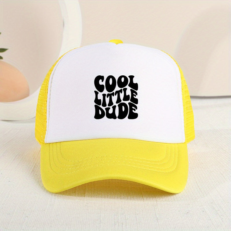 Casual Trendy "COOL LITTLE DUDE" Mesh Stitching Cap, Sun Protection Comfortable Breathable Cap For Summer Holiday Outdoor Traveling Boys And Girls Accessories