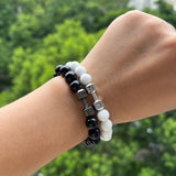 2pcs Men Dumbbell Decor Beaded Bracelets, Gift For Family And Friends, Holiday Birthday Gift For Boyfriends