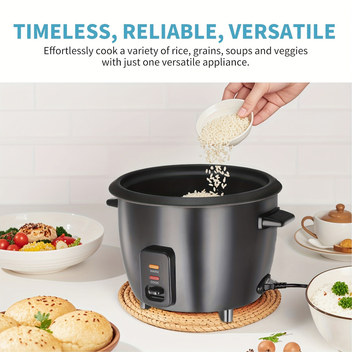 Rice Cooker with Removable Nonstick Pot, Yogurt Maker with Auto Keep Warm Function, Large Capacity 6-cup (cooked) 1.5 Qt, 3-cup (uncook), One Touch Operation Grain Cooker, Multicooker, Stainless Steel Inner Liner, Steamer, Oa