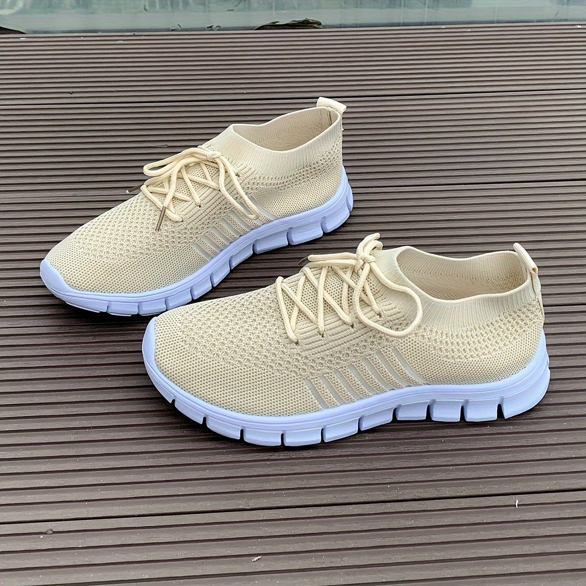 Women's Mesh Breathable Running Shoes, Solid Color Lace Up Front Summer Walking Shoes, Flying Woven Casual Sneakers