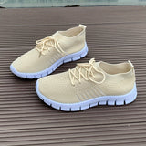 Women's Mesh Breathable Running Shoes, Solid Color Lace Up Front Summer Walking Shoes, Flying Woven Casual Sneakers