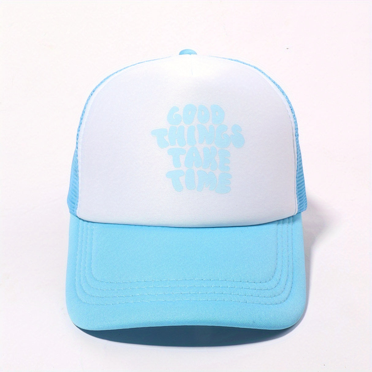 Printed Mesh Trucker Hat Good Things Take Time Color Block Baseball Cap Unisex Simple Breathable Dad Hats For Women Men