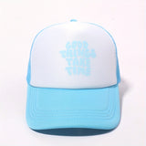 Printed Mesh Trucker Hat Good Things Take Time Color Block Baseball Cap Unisex Simple Breathable Dad Hats For Women Men