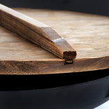 Large 14-Inch Cast Iron Wok with Wooden Lid - Perfect for Big Families and Social Gatherings, Durable, Heat-Resistant, and Non-Stick Cooking Surface