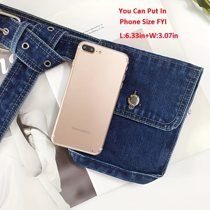 Vintage Washed Denim Belt Bag for Women - Versatile Fanny Pack with Phone & Coin Pockets, Perfect for Casual Outings, Parties & Dates