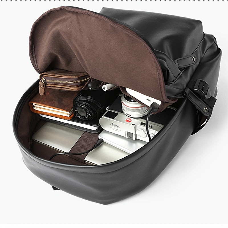 1pc Men's Fashion Travel Backpack, Student School Bag, PU Leather Casual Backpack